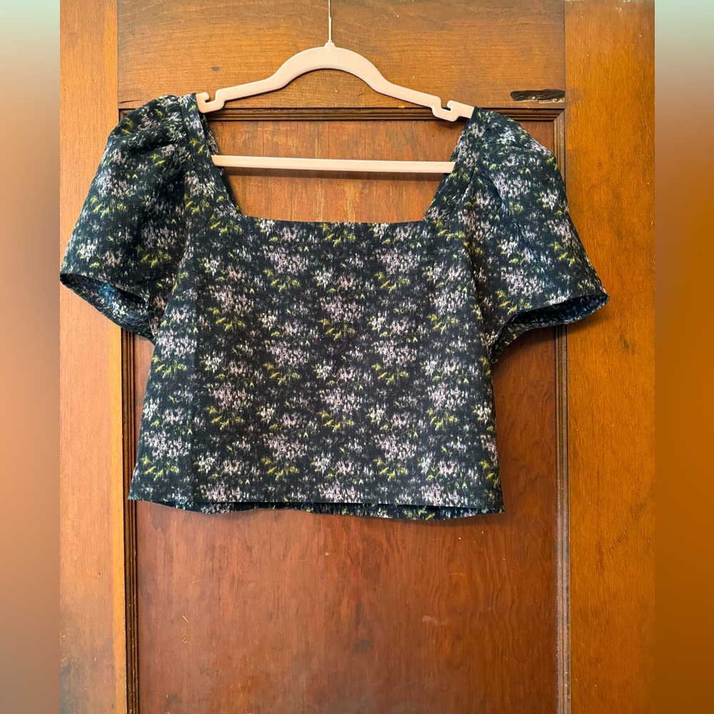 Women’s Madewell Gemma Top Black w/ purple abstract floral - Medium